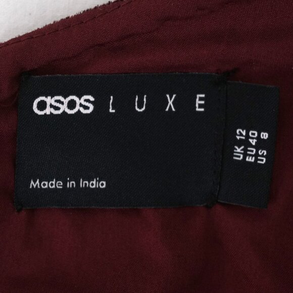 NWOT ASOS LUXE Velvet Embellished Bandeau Mini Dress in Burgundy/White Size US 8 - Picture 7 of 10